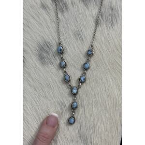 Native American Sterling Silver Golden Hills Turquoise Y Lariat Necklace 18-20”